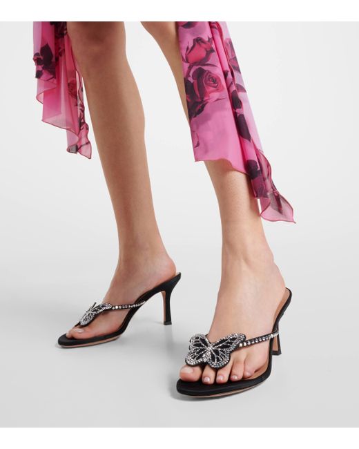 Blumarine Black Butterfly 75 Embellished Satin Mules