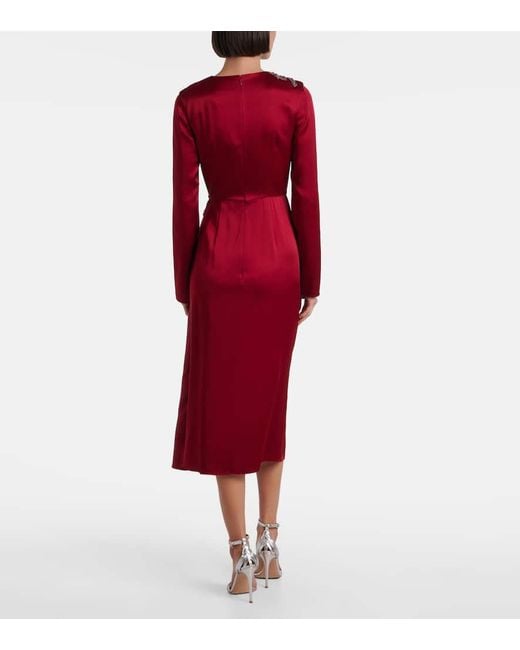 Erdem Red Crystal-Embellished Satin Cady Cocktail Dress