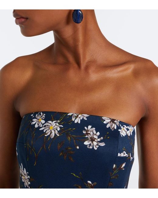 Emilia Wickstead Blue Laelia Floral Bustier Gown