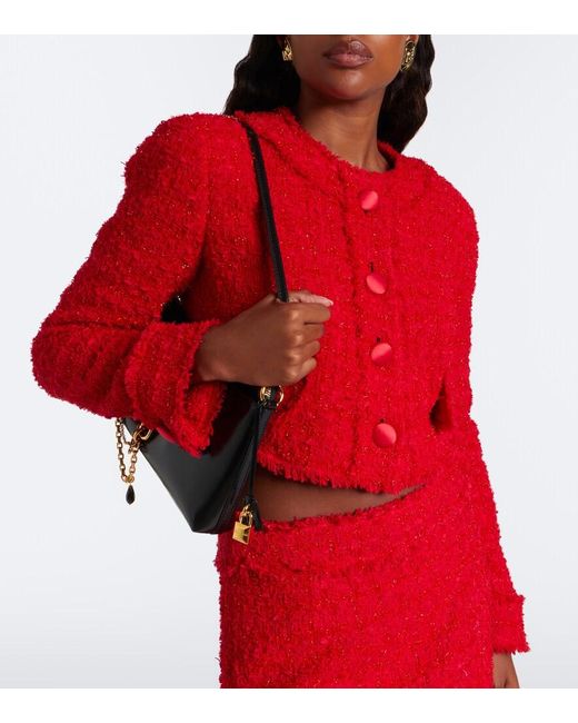 Dolce & Gabbana Red Cropped Cotton-Blend Tweed Jacket