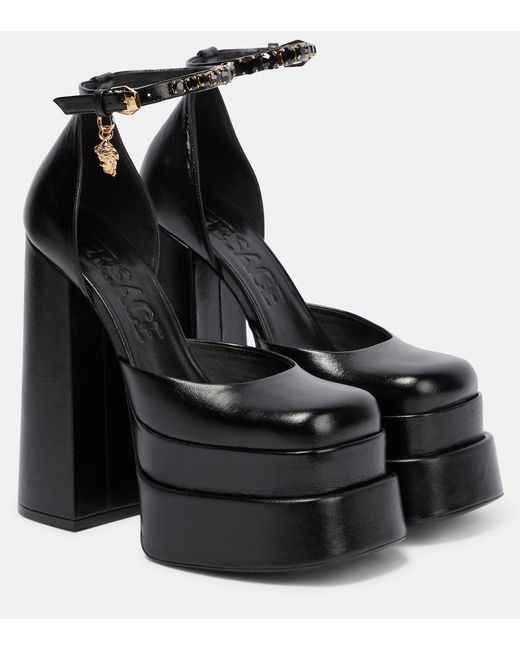 Versace Black Medusa Satin Platform Pump