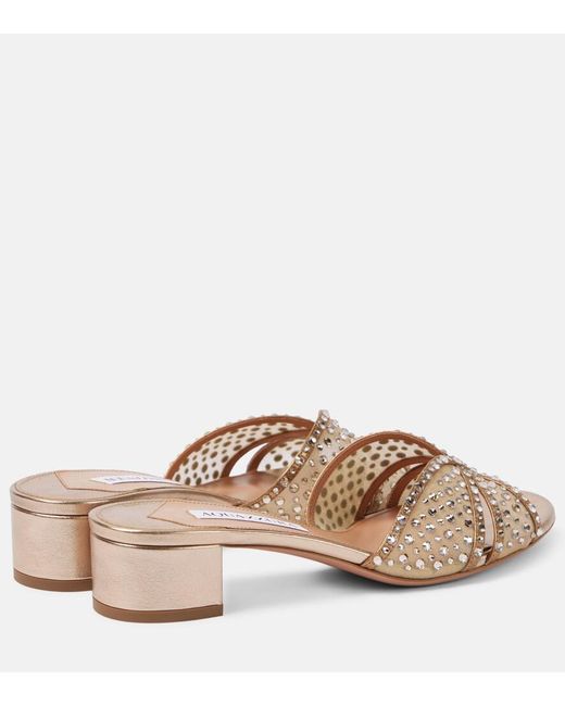 Aquazzura Brown Crystal Love 35 Embellished Tulle Mules
