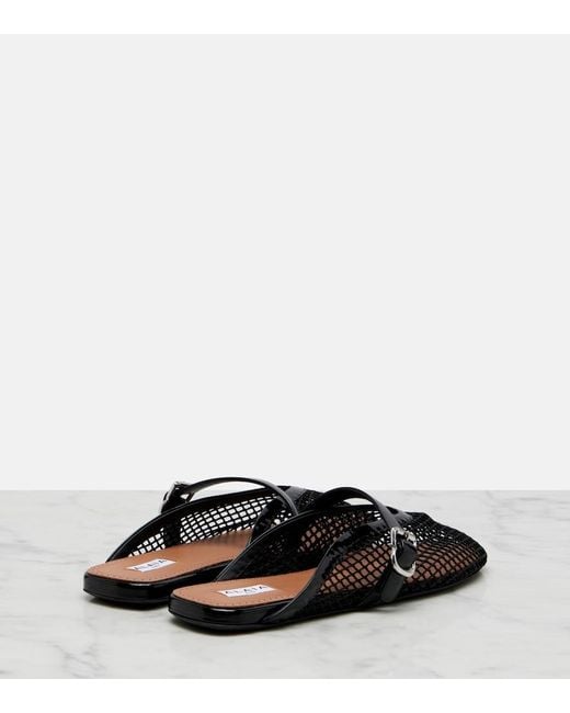 Alaïa Black Fishnet Leather-Trimmed Mules