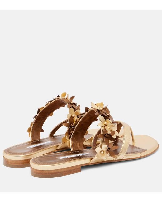 Manolo Blahnik Brown Fiosa Metallic Leather Sandals