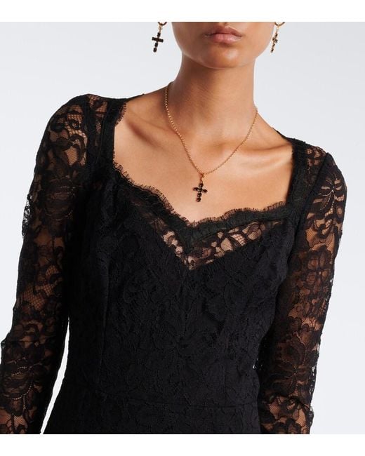 Dolce & Gabbana Black Lace Midi Dress
