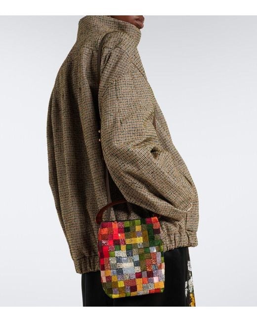 Dries Van Noten Red Small Sequined Patchwork Top-Handle Bag