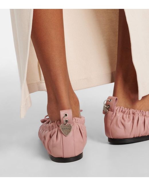 Acne Pink Bow-Detail Leather Ballet Flats