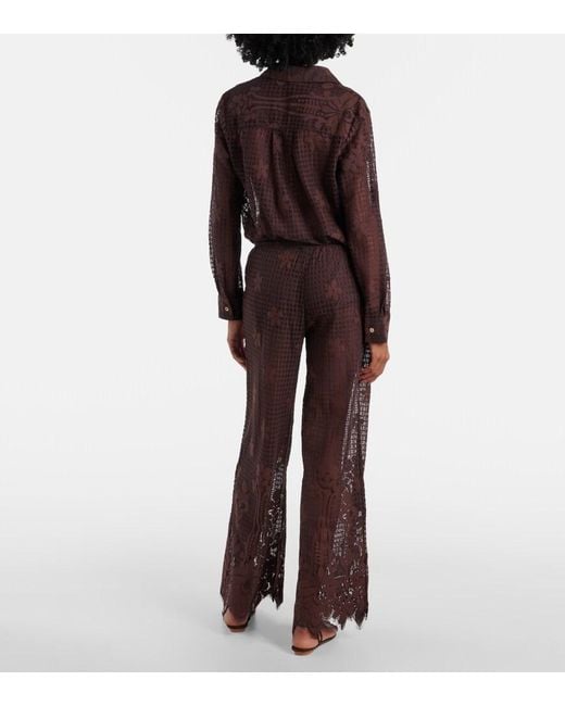 Melissa Odabash Brown Etta Cotton-Blend Lace Wide-Leg Pants