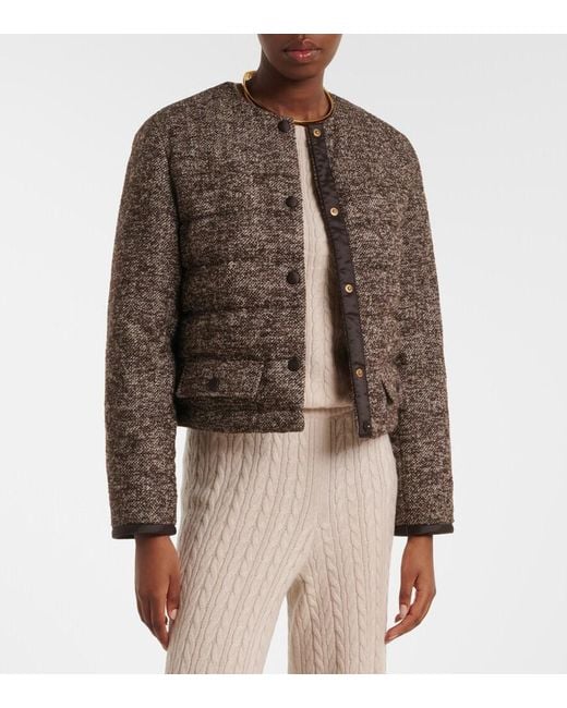Agnona Brown Cropped Wool-Blend Puffer Jacket
