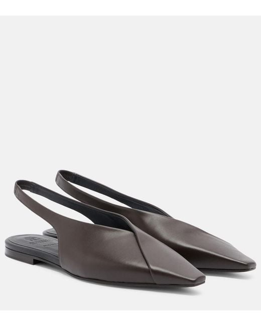 Brunello Cucinelli Gray Leather Slingback Flats