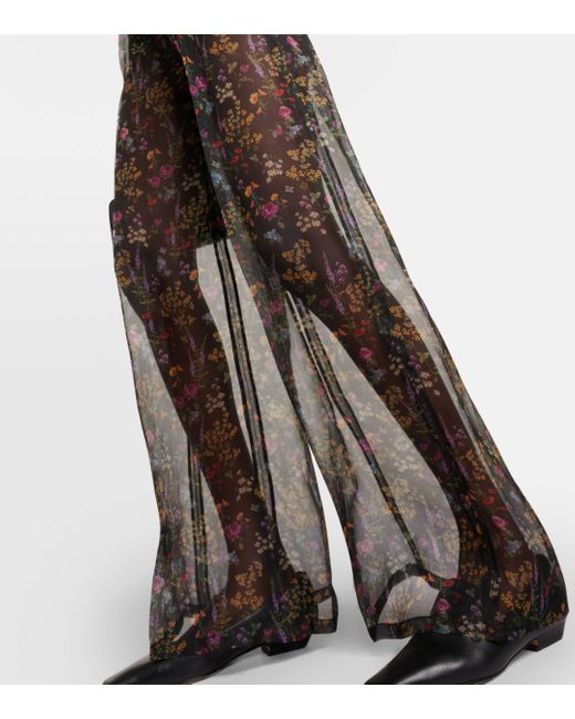 Max Mara Gray Pareo Floral Silk Organza Wide-leg Pants