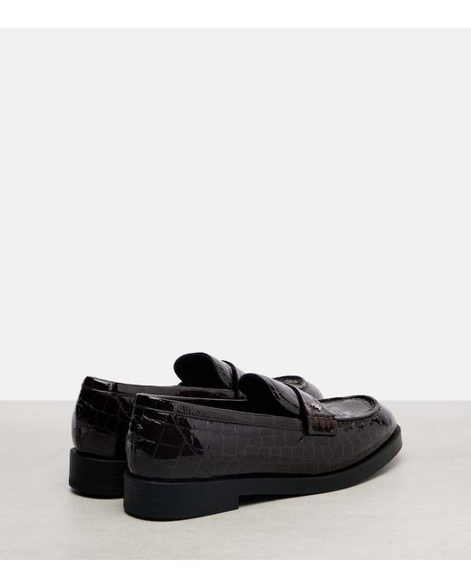 Jimmy Choo Black Ivy Croc-Effect Patent Leather Loafers