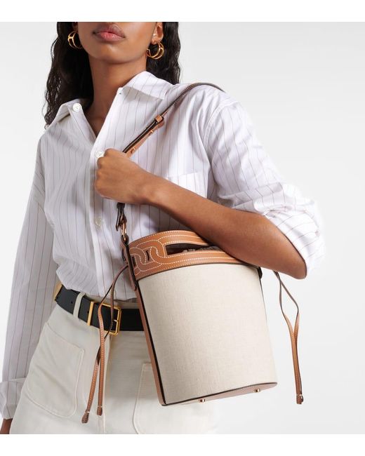 Tod's White Kate Small Leather-trimmed Bucket Bag