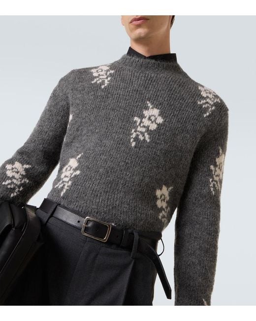 Jil Sander Gray Floral Intarsia Alpaca And Wool-Blend Sweater for men