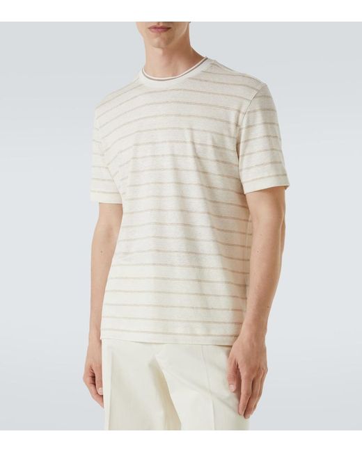 Zegna White Striped Linen-Blend T-Shirt for men