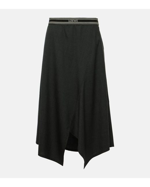 Falda midi de lana asimetrica Loewe de color Black