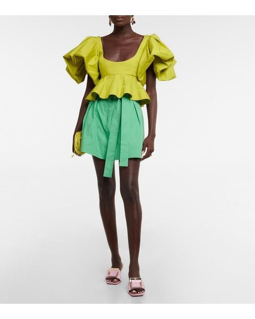 Oscar de la Renta Yellow Peplum Cotton Crop Top