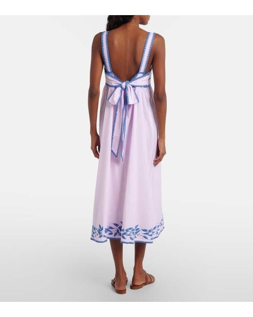 Juliet Dunn Pink Besticktes Midikleid Aus Baumwolle Und Leinen