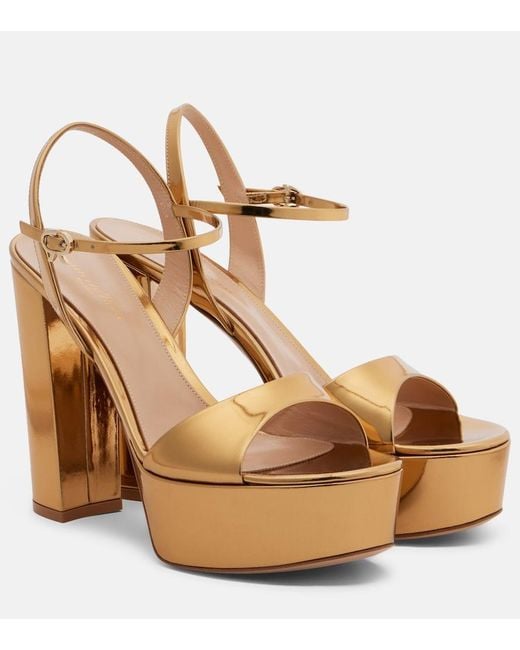 Gianvito Rossi Natural Marlena Metallic Leather Platform Sandals