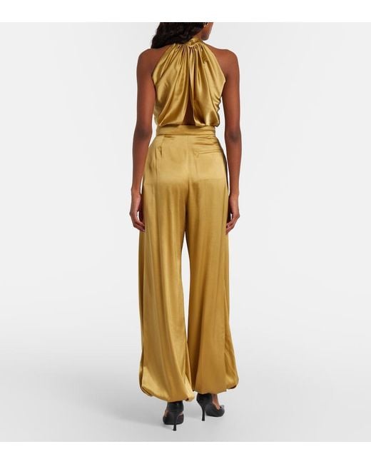 Nina Ricci Natural Silk-Blend Satin Wide-Leg Pants