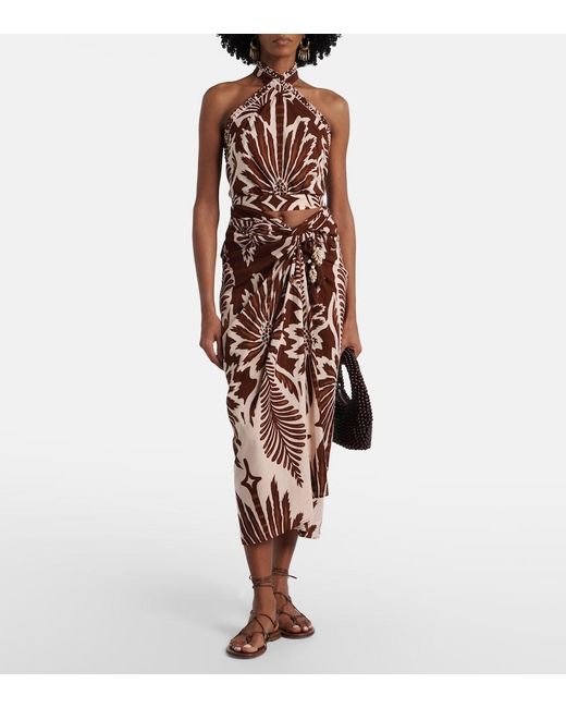 Poupette Brown Uma Printed Cotton Midi Skirt
