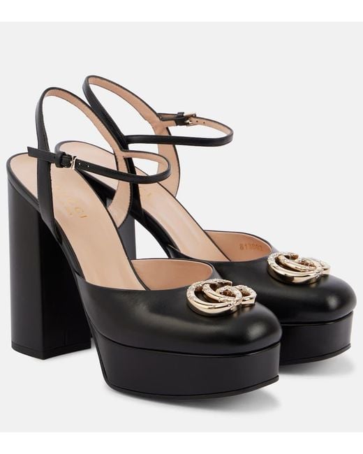 Gucci Black Platform Pump With Crystal Double G, Leather