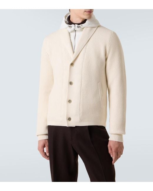 Herno Natural Ribbed-Knit Wool Cardigan for men