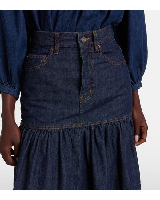 Saint Laurent Blue Tiered Denim Maxi Skirt