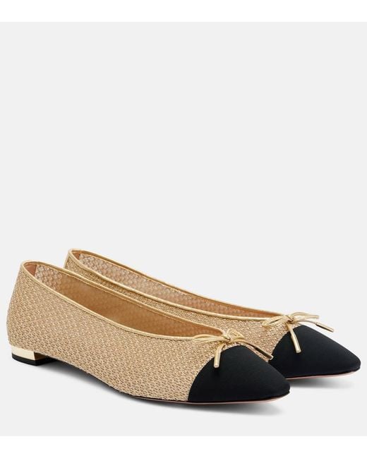 Aquazzura Natural Gioia Leather-Trimmed Ballet Flats
