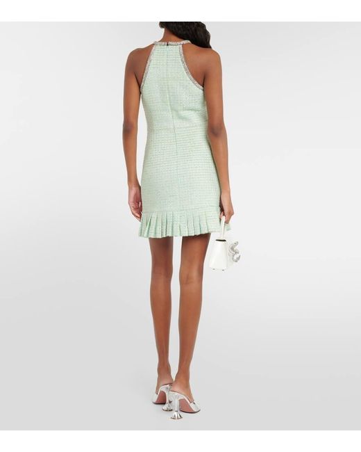 Self-Portrait Green Crystal-Embellished Boucle Minidress