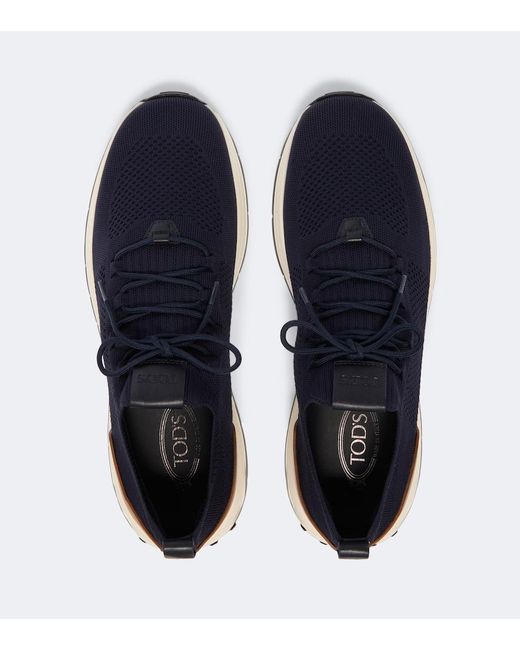Tod's Blue Calzino Leather-Trimmed Sneakers for men