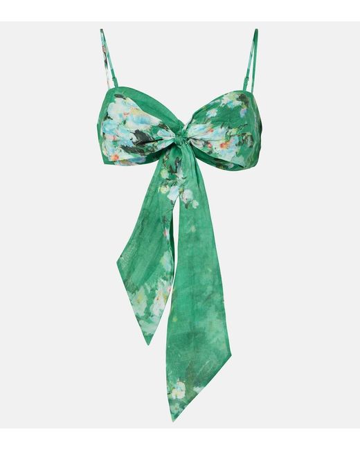 Zimmermann Green Everley Draped Bow-Detail Ramie Bralette