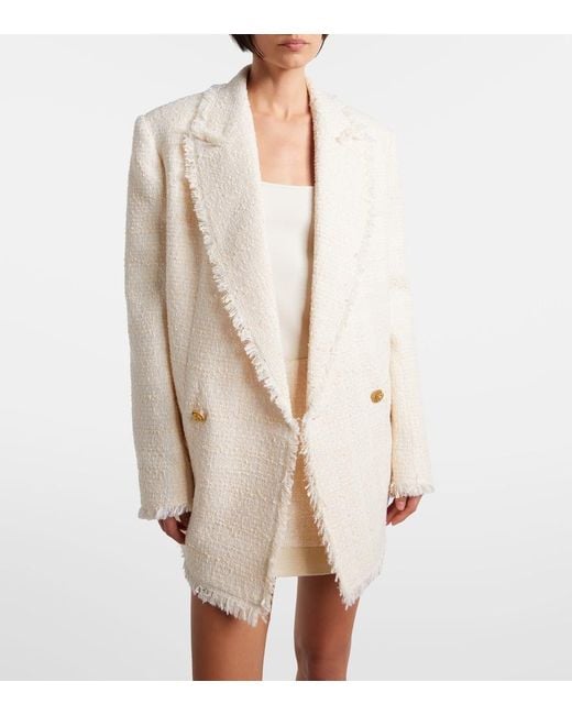 Balmain Natural Double-Breasted Tweed Jacket