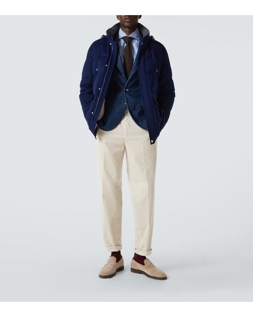 Brunello Cucinelli Blue Wool Flannel Down Jacket for men