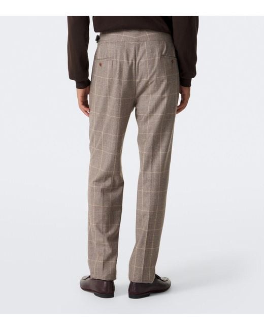 Rubinacci Gray Checked Virgin Wool Straight Pants for men