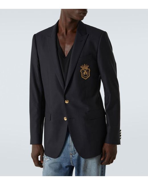 Dolce & Gabbana Black Patch-Applique Wool And Silk Blazer for men