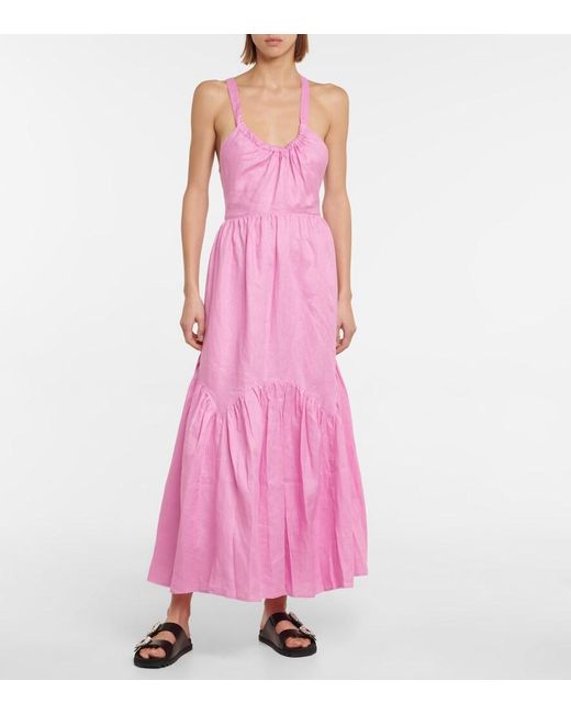 Lee Mathews Pink Ali Linen Maxi Dress