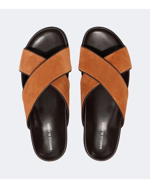 Manolo Blahnik Brown Chiltern Suede Slides for men