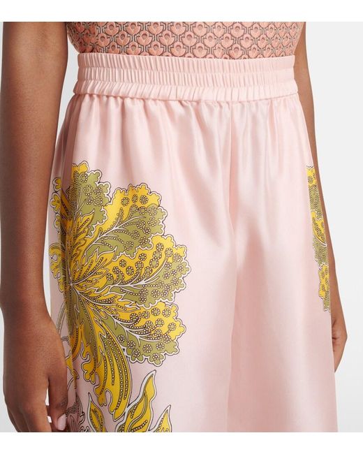 LaDoubleJ Pink Floral Silk Twill Palazzo Pants