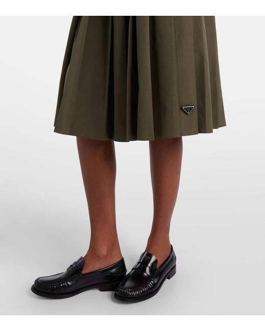 Prada Green Pleated Poplin Midi Skirt