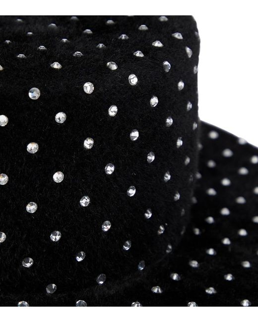 Ruslan Baginskiy Black Embellished Felt Canotier Hat
