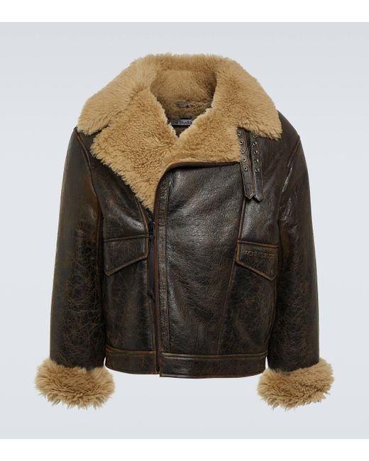 Acne Green Shearling-lined Leather Jacket for men