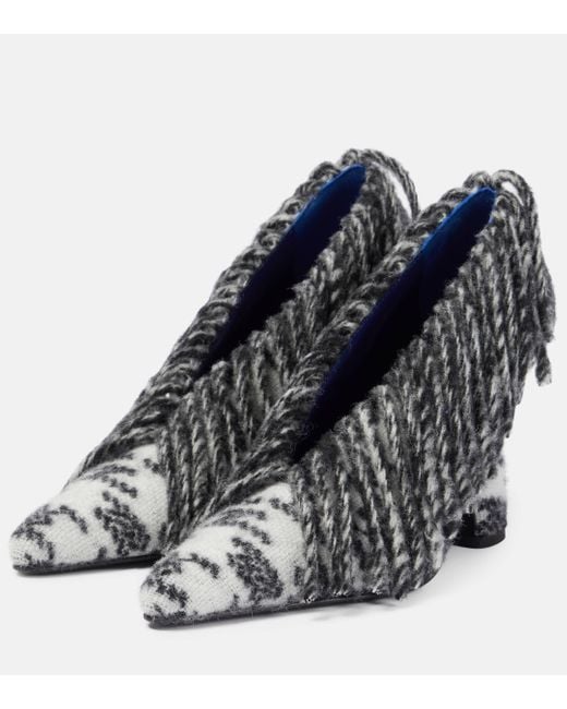 Burberry Blue Sweep 100 Fringed Wool Pumps