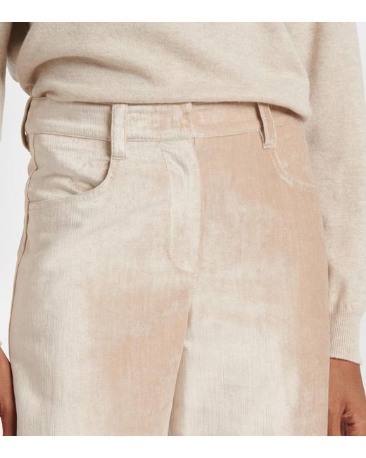 Brunello Cucinelli Natural Cotton-Blend Wide-Leg Pants