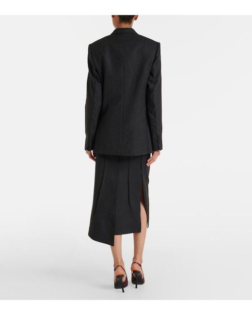 Victoria Beckham Black Draped Virgin Wool Midi Skirt
