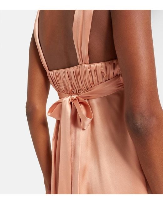 Chloé Pink Ruched Silk Satin Maxi Dress