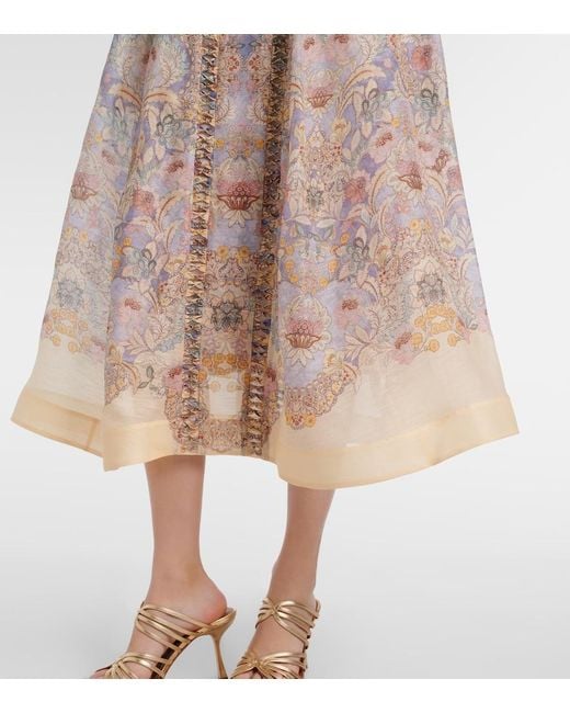 Zimmermann Multicolor Rebellion Linen And Silk Midi Dress