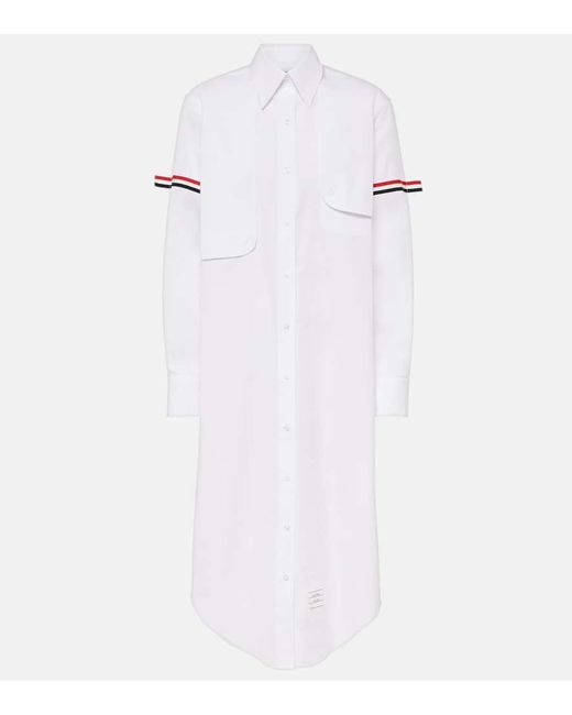 Thom Browne White Rwb Stripe Cotton Shirt Dress