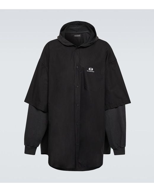 Balenciaga Black Patched Cotton Poplin And Fleece Jacket for men