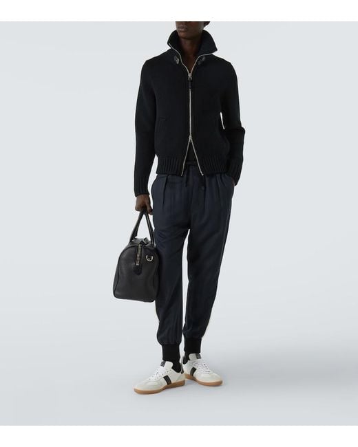 Tom Ford Blue Cotton And Silk Twill Sweatpants for men
